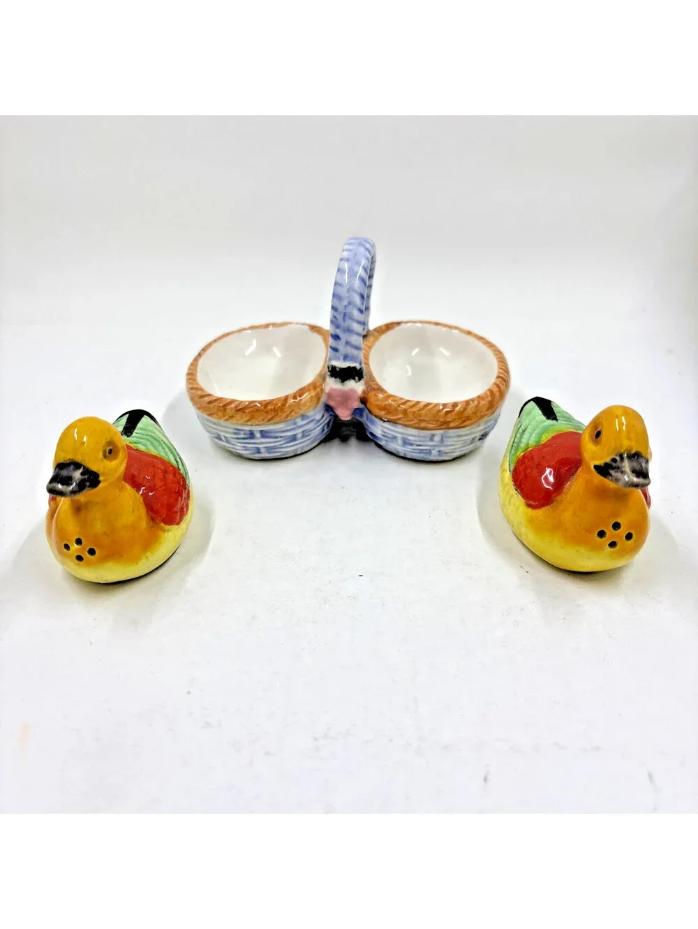 Occupied Japan Ducks in a Basket Salt & Pepper Shakers Vintage Mallard decor